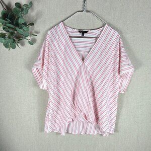 Banana Republic > Pink Striped V Neck Short Sleeve Shirt Extra Large